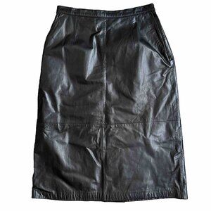Vtg Black Leather Pencil Skirt 8 90s Y2K Sexy Biker‎ Western Cowgirl Cowboy Core